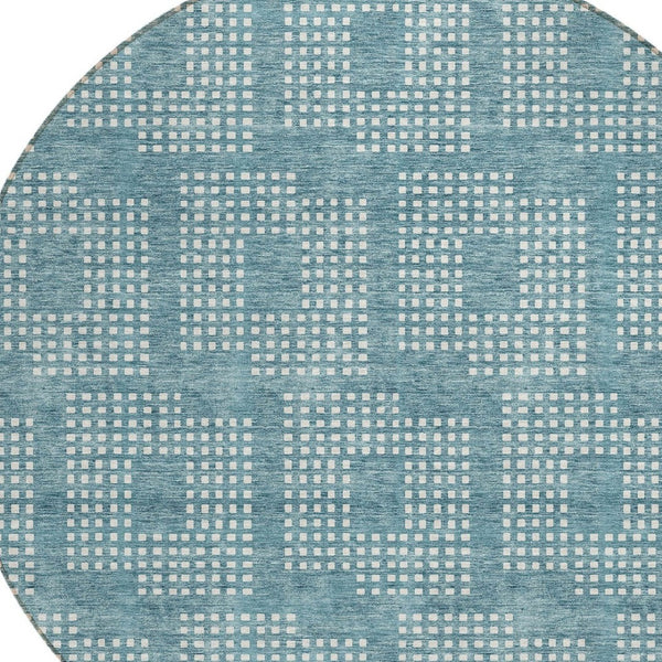 HomeRoots 5' Teal Blue and Ivory Geometric Area Rug for Indoor and Outdoor Spaces – Modern, Durable, Washable Design 8' Round 592577