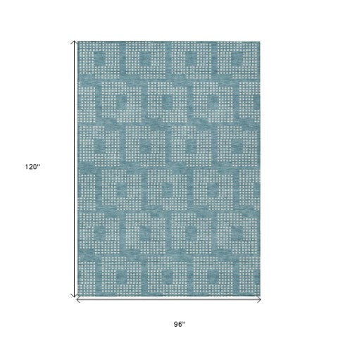 Homeroots 3' Artichoke Green Geometric Washable Indoor Outdoor Area Rug For Stylish Living Spaces & Patios 8' X 10' Polyester 592578