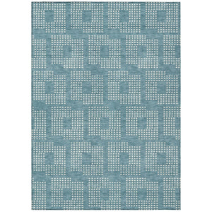 HomeRoots 9' Teal Blue and Ivory Geometric Area Rug - Stylish, Washable Design for Indoor and Outdoor Use 9' X 12' 592579