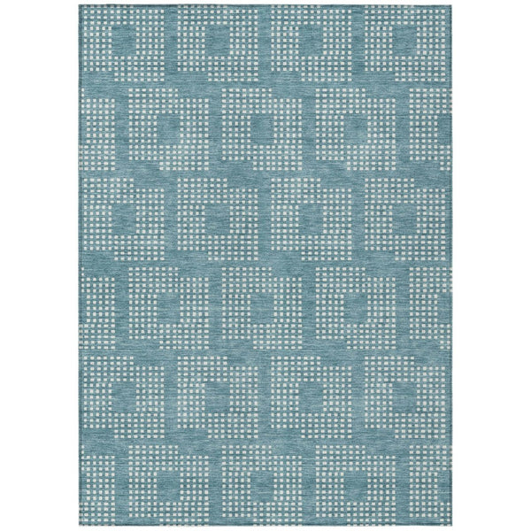 HomeRoots 9' Teal Blue and Ivory Geometric Area Rug - Stylish, Washable Design for Indoor and Outdoor Use 9' X 12' 592579