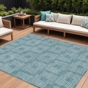 Homeroots 3' Artichoke Green Geometric Washable Indoor Outdoor Area Rug For Stylish Living Spaces & Patios 10' X 14' Polyester 592580