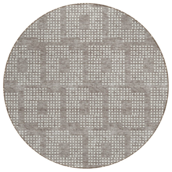 HomeRoots 5' Durable Taupe and Ivory Geometric Area Rug for Indoor/Outdoor Use - Machine Washable, Versatile Style 8' Round 592583