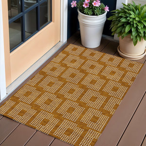 Homeroots 3' Artichoke Green Geometric Washable Indoor Outdoor Area Rug For Stylish Living Spaces & Patios 3' X 5' Polyester 592587