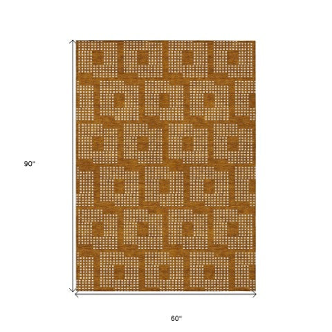 Homeroots 3' Artichoke Green Geometric Washable Indoor Outdoor Area Rug For Stylish Living Spaces & Patios 5' X 8' Polyester 592588