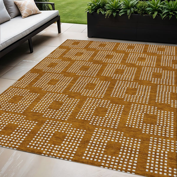 Homeroots 3' Artichoke Green Geometric Washable Indoor Outdoor Area Rug For Stylish Living Spaces & Patios 5' X 8' Polyester 592588