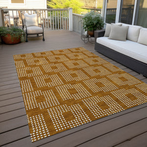 Homeroots 3' Artichoke Green Geometric Washable Indoor Outdoor Area Rug For Stylish Living Spaces & Patios 5' X 8' Polyester 592588