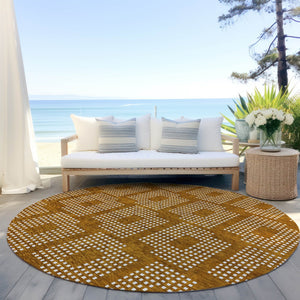 Homeroots 3' Artichoke Green Geometric Washable Indoor Outdoor Area Rug For Stylish Living Spaces & Patios 8' Round Polyester 592589