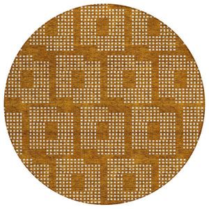 HomeRoots 5' Terra Cotta and Ivory Geometric Area Rug - Stylish, Washable, Indoor-Outdoor Design for Any Space 8' Round 592589