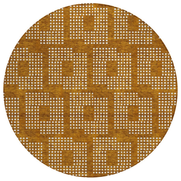 HomeRoots 5' Terra Cotta and Ivory Geometric Area Rug - Stylish, Washable, Indoor-Outdoor Design for Any Space 8' Round 592589