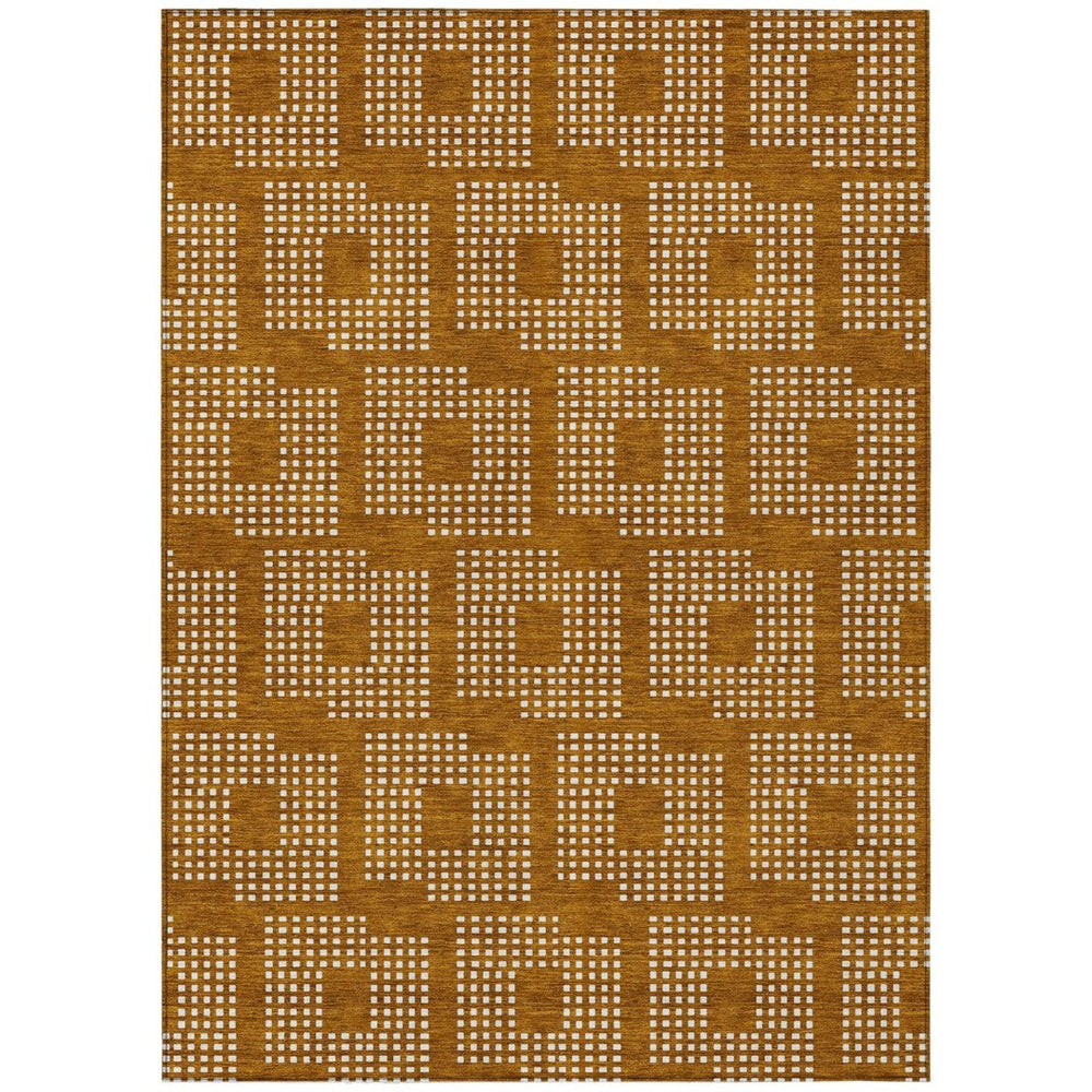 HomeRoots 9' Geometric Terra Cotta and Ivory Area Rug - Durable, Washable Design for Indoor and Outdoor Use 9' X 12' 592591