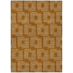 HomeRoots 9' Geometric Terra Cotta and Ivory Area Rug - Durable, Washable Design for Indoor and Outdoor Use 9' X 12' 592591