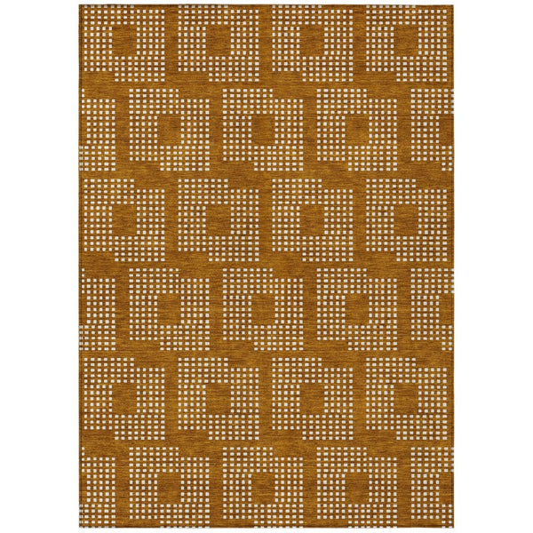HomeRoots 9' Geometric Terra Cotta and Ivory Area Rug - Durable, Washable Design for Indoor and Outdoor Use 9' X 12' 592591