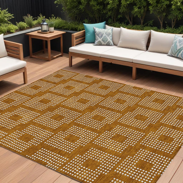 Homeroots 3' Artichoke Green Geometric Washable Indoor Outdoor Area Rug For Stylish Living Spaces & Patios 10' X 14' Polyester 592592