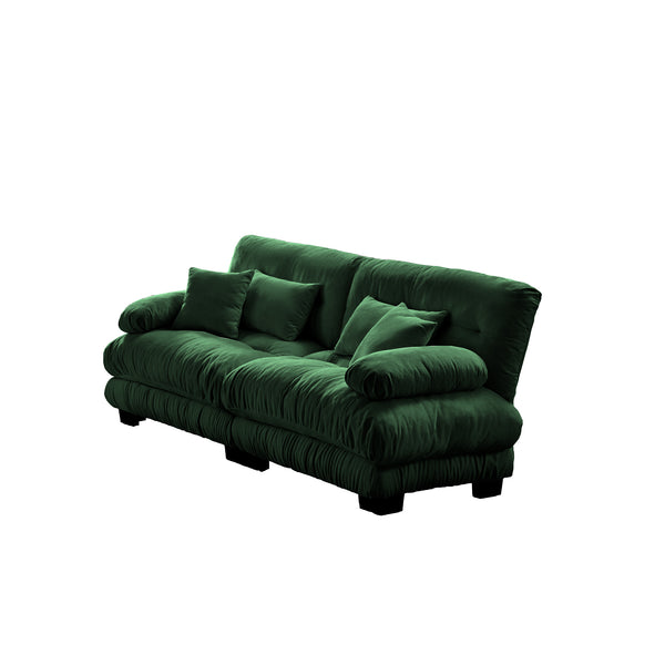 English Elm Cloud Couch 2-Seater Sofa In Soft Green Chenille - Plush Comfort With Lumbar & Throw Pillows Included W714S01088