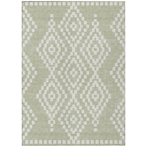 HomeRoots 5' Artichoke Green and Ivory Geometric Area Rug - Stylish, Durable, Machine Washable for Indoors & Outdoors 5' X 8' 592600