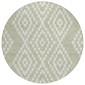 HomeRoots 5' Artichoke Green and Ivory Geometric Area Rug - Stylish, Durable, Machine Washable for Indoors & Outdoors 8' Round 592601