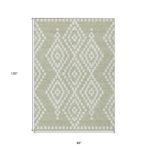 Homeroots 3' Artichoke Green Geometric Washable Indoor Outdoor Area Rug For Stylish Living Spaces & Patios 8' X 10' Polyester 592602
