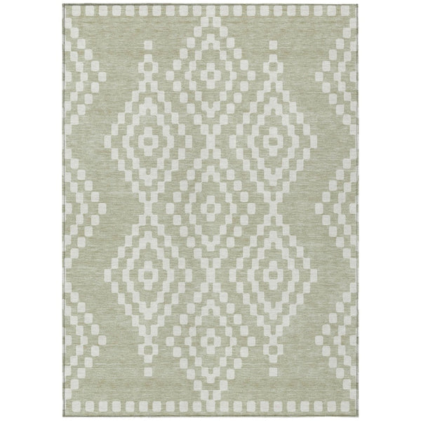 HomeRoots 5' Artichoke Green and Ivory Geometric Area Rug - Stylish, Durable, Machine Washable for Indoors & Outdoors 8' X 10' 592602
