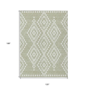 Homeroots 3' Artichoke Green Geometric Washable Indoor Outdoor Area Rug For Stylish Living Spaces & Patios 10' X 14' Polyester 592604