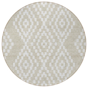 Homeroots 3' Artichoke Green Geometric Washable Indoor Outdoor Area Rug For Stylish Living Spaces & Patios 8' Round Polyester 592607