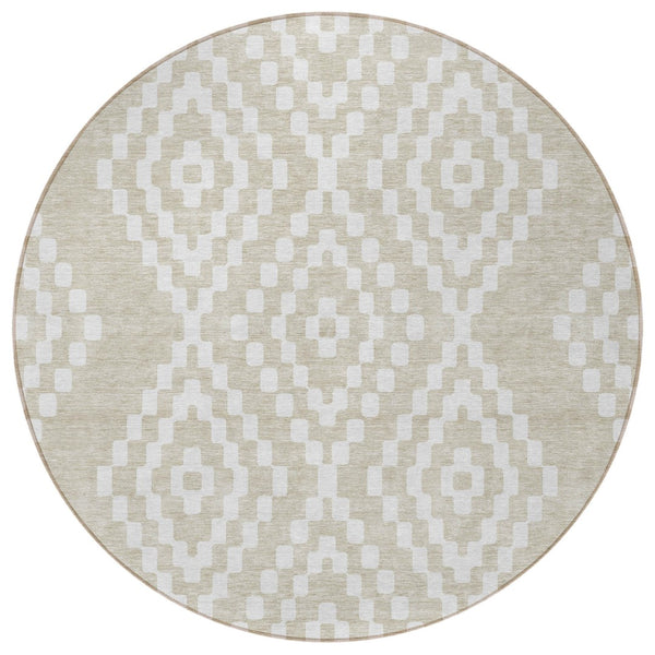 Homeroots 3' Artichoke Green Geometric Washable Indoor Outdoor Area Rug For Stylish Living Spaces & Patios 8' Round Polyester 592607
