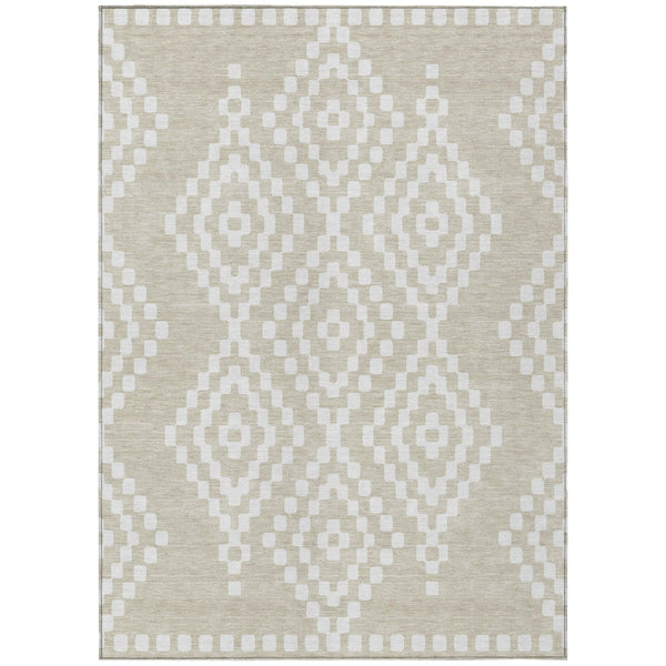 HomeRoots 9' Beige and Ivory Geometric Washable Area Rug - Stylish, Durable, Perfect for Indoor and Outdoor Spaces 9' X 12' 592609