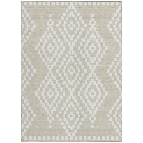 Homeroots 3' Artichoke Green Geometric Washable Indoor Outdoor Area Rug For Stylish Living Spaces & Patios 10' X 14' Polyester 592610