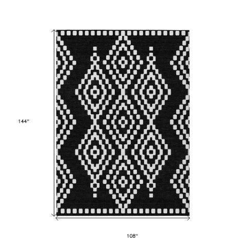 Homeroots 3' Artichoke Green Geometric Washable Indoor Outdoor Area Rug For Stylish Living Spaces & Patios 9' X 12' Polyester 592615