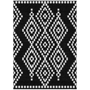 HomeRoots 9' Black and Ivory Geometric Area Rug - Stylish Washable Design for Indoor and Outdoor Spaces 9' X 12' 592615