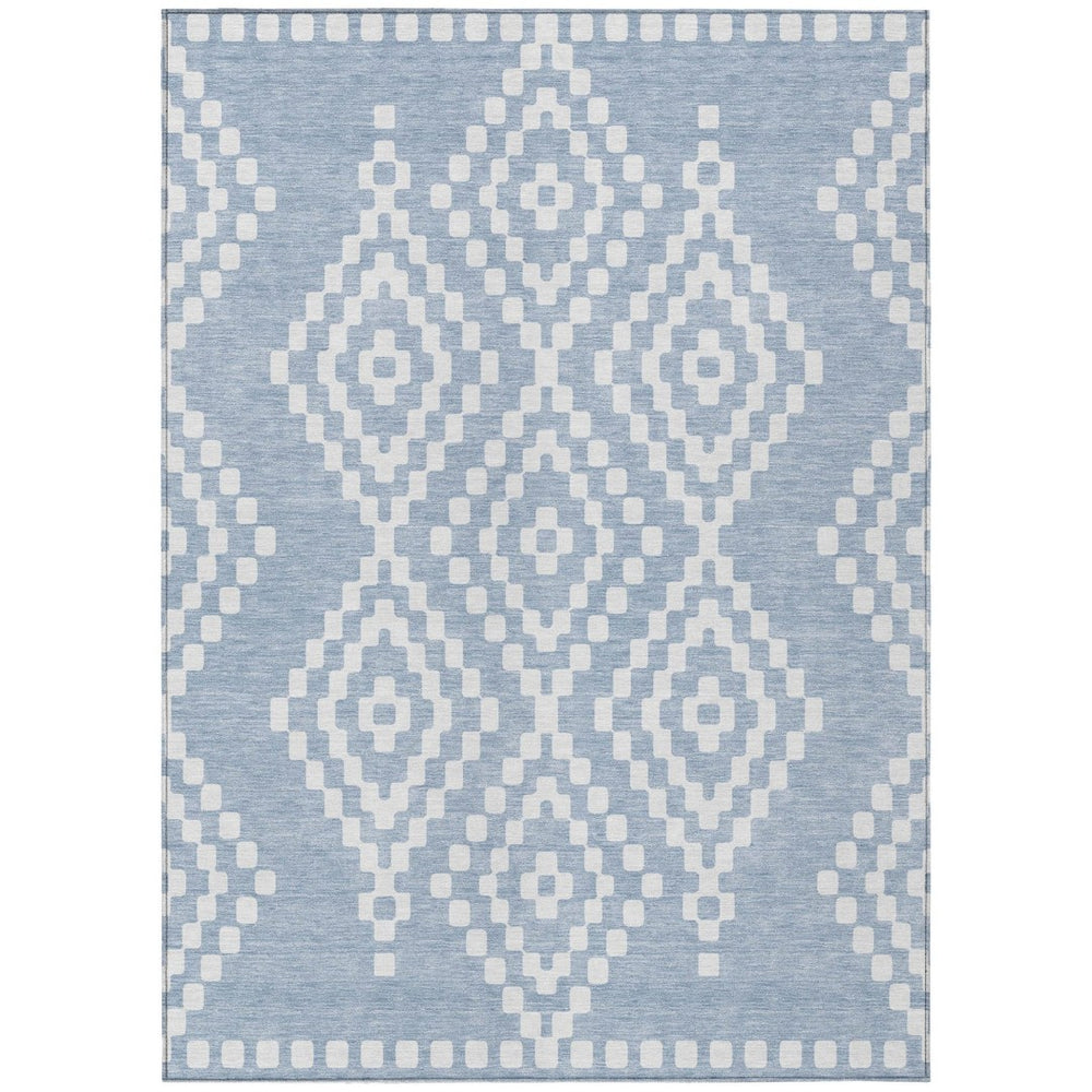 HomeRoots 5' Stylish Denim Blue and Ivory Geometric Area Rug - Washable, Durable, Perfect for Indoor & Outdoor Use 8' X 10' 592620