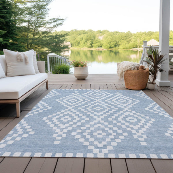 Homeroots 3' Artichoke Green Geometric Washable Indoor Outdoor Area Rug For Stylish Living Spaces & Patios 9' X 12' Polyester 592621