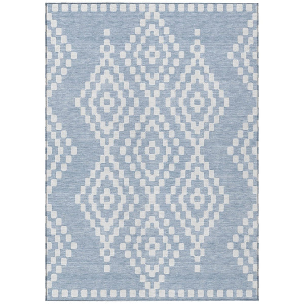 HomeRoots 9' Denim Blue and Ivory Geometric Area Rug - Durable, Washable Design for Indoor and Outdoor Use 9' X 12' 592621