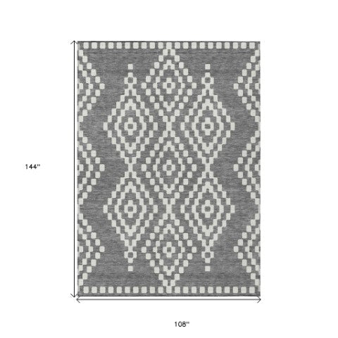 Homeroots 3' Artichoke Green Geometric Washable Indoor Outdoor Area Rug For Stylish Living Spaces & Patios 9' X 12' Polyester 592627