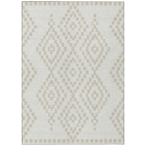 HomeRoots 5' Elegant Ivory and Beige Geometric Area Rug - Durable, Washable, Perfect for Indoor and Outdoor Spaces 5' X 8' 592630