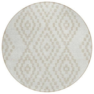 HomeRoots 5' Elegant Ivory and Beige Geometric Area Rug - Durable, Washable, Perfect for Indoor and Outdoor Spaces 8' Round 592631