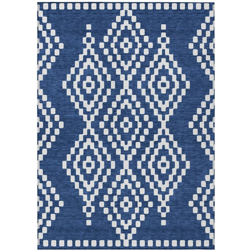 HomeRoots 9' Navy Blue and Ivory Geometric Area Rug - Durable, Washable Design for Indoor and Outdoor Use 9' X 12' 592639