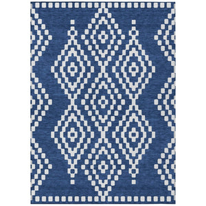 HomeRoots 9' Navy Blue and Ivory Geometric Area Rug - Durable, Washable Design for Indoor and Outdoor Use 9' X 12' 592639