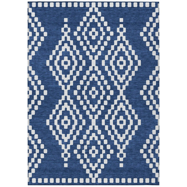 HomeRoots 9' Navy Blue and Ivory Geometric Area Rug - Durable, Washable Design for Indoor and Outdoor Use 9' X 12' 592639