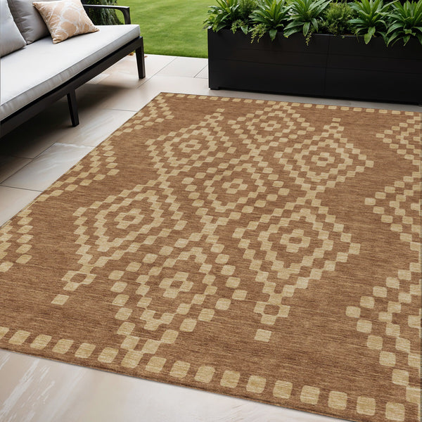 Homeroots 3' Artichoke Green Geometric Washable Indoor Outdoor Area Rug For Stylish Living Spaces & Patios 5' X 8' Polyester 592648