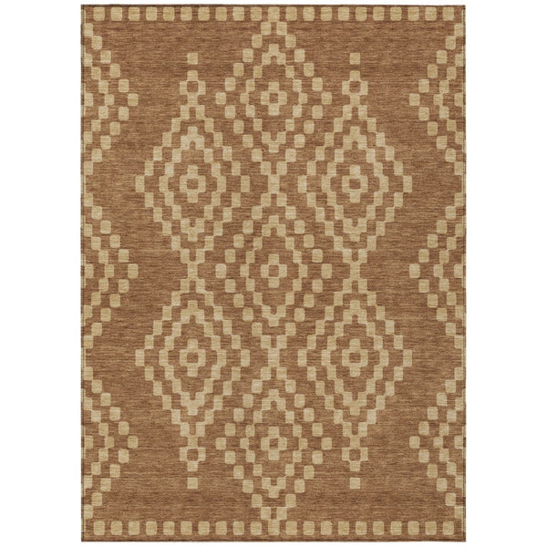 HomeRoots 5' Stylish Brown and Beige Geometric Area Rug - Durable, Washable, Perfect for Indoor and Outdoor Use 5' X 8' 592648
