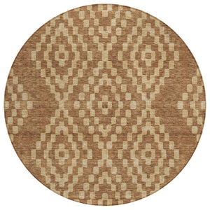 HomeRoots 5' Stylish Brown and Beige Geometric Area Rug - Durable, Washable, Perfect for Indoor and Outdoor Use 8' Round 592649