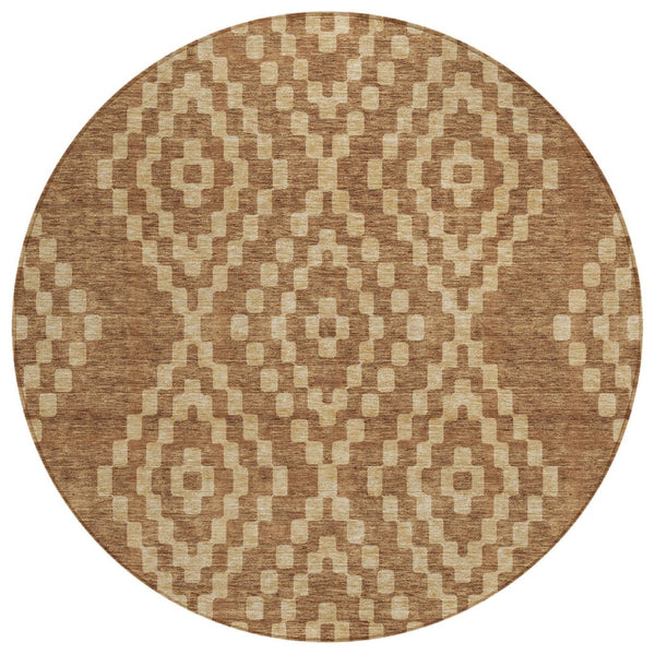 HomeRoots 5' Stylish Brown and Beige Geometric Area Rug - Durable, Washable, Perfect for Indoor and Outdoor Use 8' Round 592649