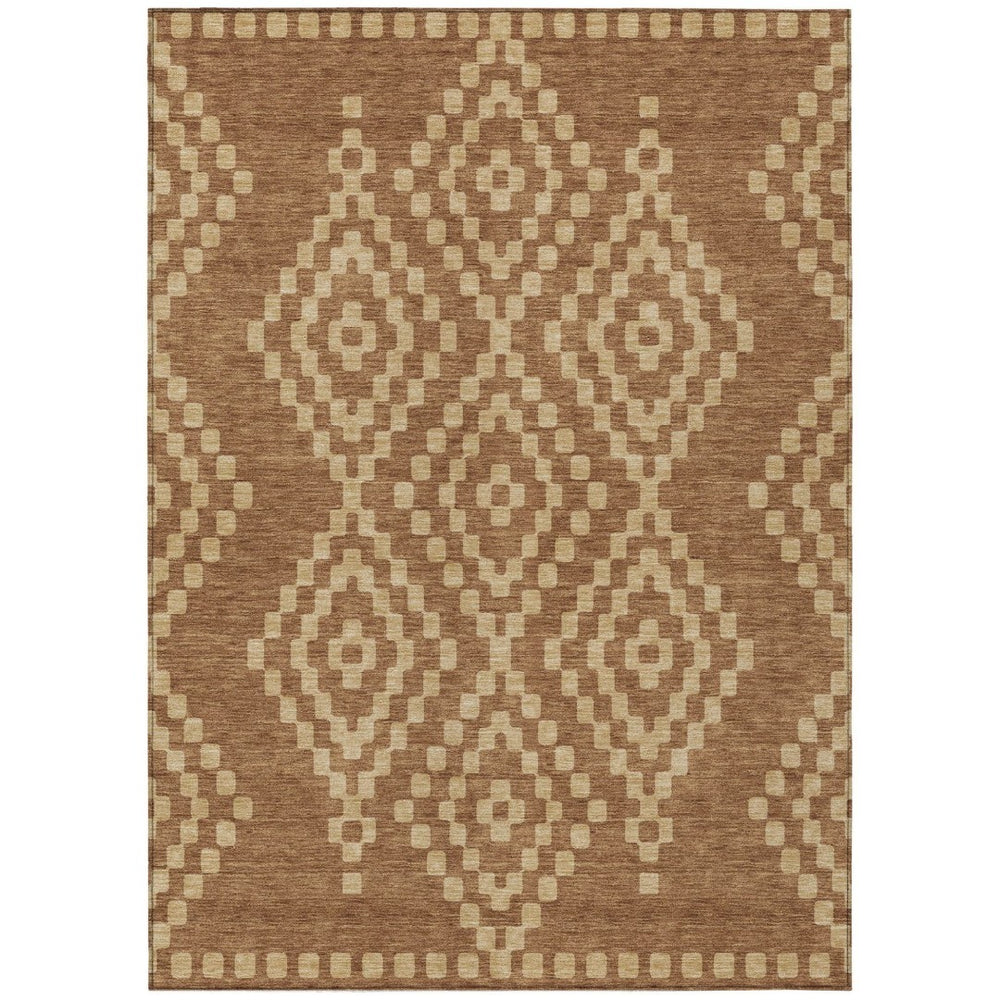 HomeRoots 5' Stylish Brown and Beige Geometric Area Rug - Durable, Washable, Perfect for Indoor and Outdoor Use 10' X 14' 592652