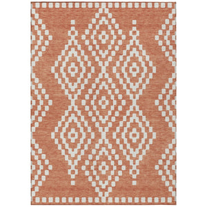 HomeRoots 5' Salmon and Ivory Geometric Area Rug - Stylish, Washable, Durable for Indoor and Outdoor Spaces 5' X 8' 592654
