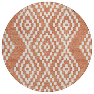 HomeRoots 5' Salmon and Ivory Geometric Area Rug - Stylish, Washable, Durable for Indoor and Outdoor Spaces 8' Round 592655