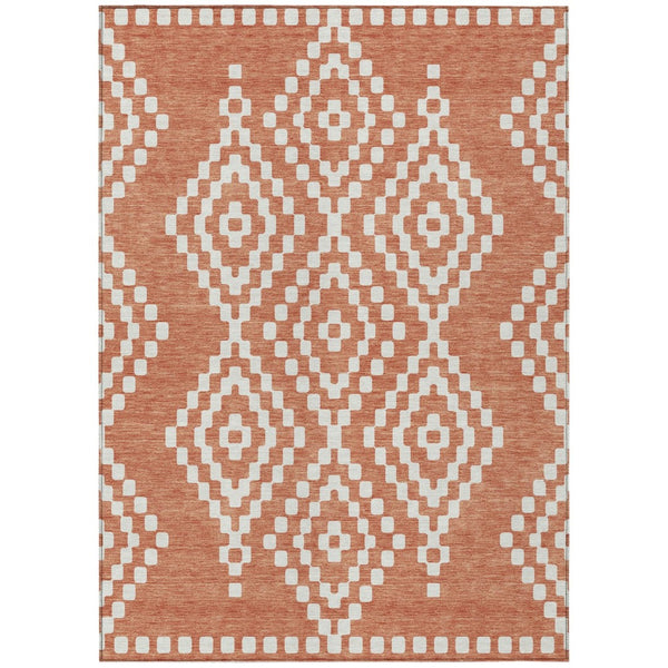 HomeRoots 5' Salmon and Ivory Geometric Area Rug - Stylish, Washable, Durable for Indoor and Outdoor Spaces 10' X 14' 592658