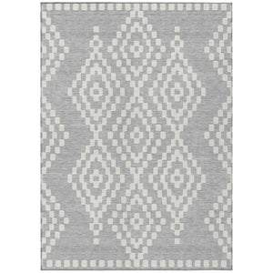 HomeRoots 5' Silver and Ivory Geometric Area Rug - Stylish, Washable, Indoor/Outdoor, Durable & Easy to Maintain 8' X 10' 592662