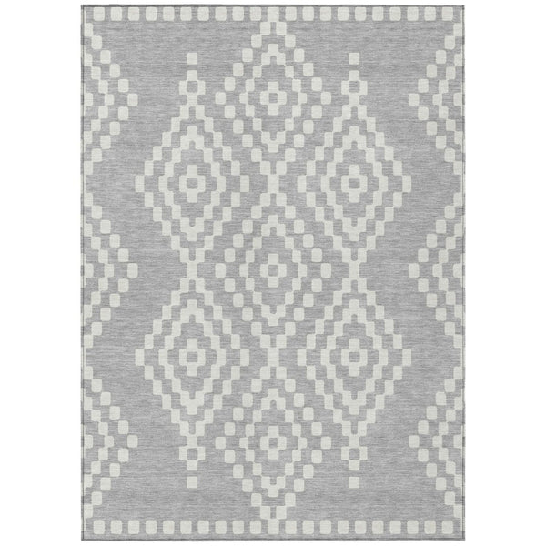 HomeRoots 5' Silver and Ivory Geometric Area Rug - Stylish, Washable, Indoor/Outdoor, Durable & Easy to Maintain 10' X 14' 592664