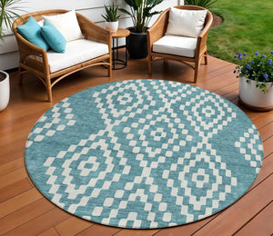 Homeroots 3' Artichoke Green Geometric Washable Indoor Outdoor Area Rug For Stylish Living Spaces & Patios 8' Round Polyester 592667