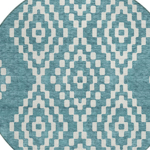 Homeroots 3' Artichoke Green Geometric Washable Indoor Outdoor Area Rug For Stylish Living Spaces & Patios 8' Round Polyester 592667